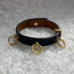 Black Leather Bracelet with Gold Accents